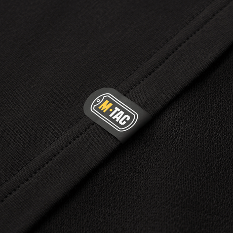 M-Tac Pullover 4 Seasons mustana logolla, monikäyttöinen arkeen ja taktiseen käyttöön, 95% puuvillaa, 5% elastaania, kaikille vuodenajoille