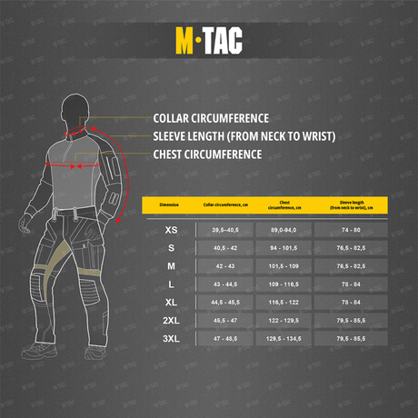 M-Tac Pullover 4 Seasons kokotaulukko: kaula-aukko, hihan pituus ja rinnanympärys