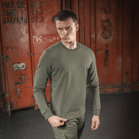 M-Tac Pullover 4 Seasons vihreä, monikäyttöinen arkeen ja taktiseen käyttöön, 95% puuvillaa.