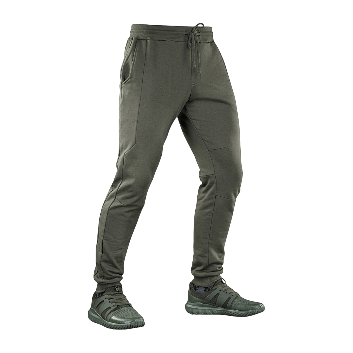 M-Tac Bukser Stealth Cotton i olivengrøn farve med to sidelommer og elastik, designet til komfort og bevægelsesfrihed under sport.