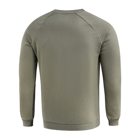 M-Tac Cotton Sweatshirt i olivengrøn, 100% bomulds trøje, set bagfra, ideel til fitness og sport, med ribkanter for komfort.