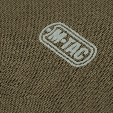 M-Tac Sweatshirt Cotton Hard med reflekterende logo, lavet af 100% bomuld, tæthed på 390 g/m², varm og komfortabel i brun farve.