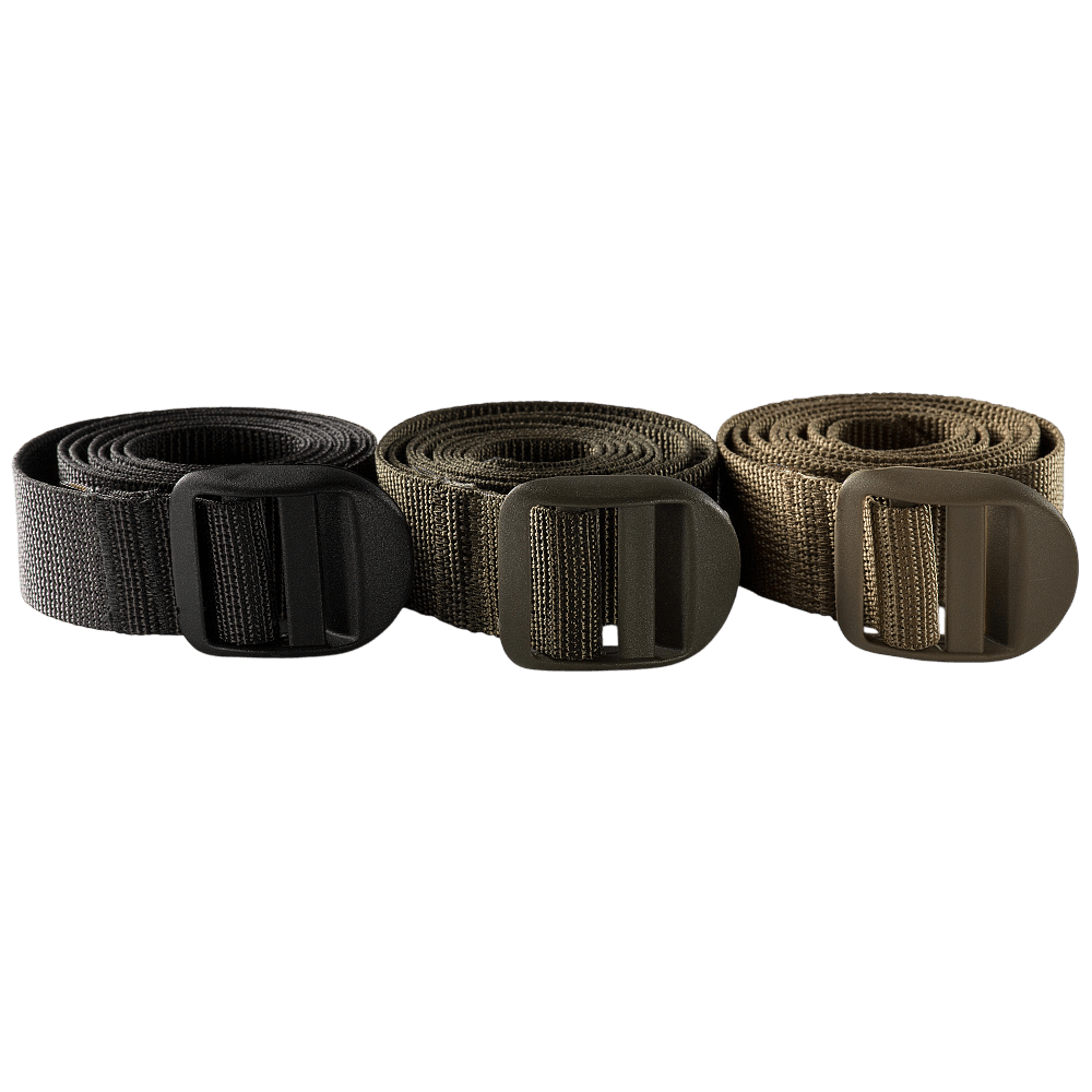 M-Tac Kompressionsrem i tre farver, et praktisk utility-bælte til rygsække, fremstillet i holdbart 100% nylon, ideel til vandreture.