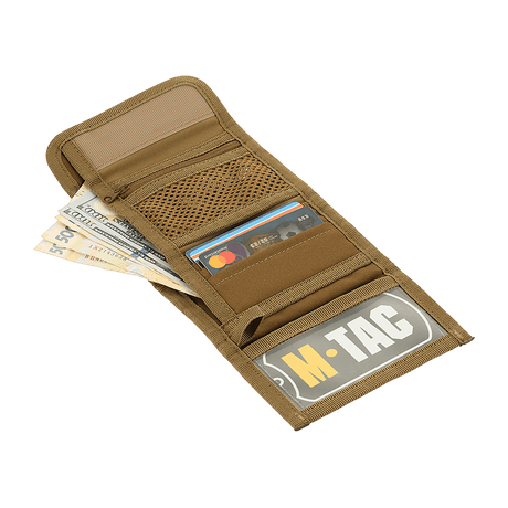 M-Tac Pung Elite Gen.II, kompakti lompakko kestävästä Cordura 500D:stä, useita lokeroita seteleille ja korteille, M-Tac-logo, YKK-vetoketjut.