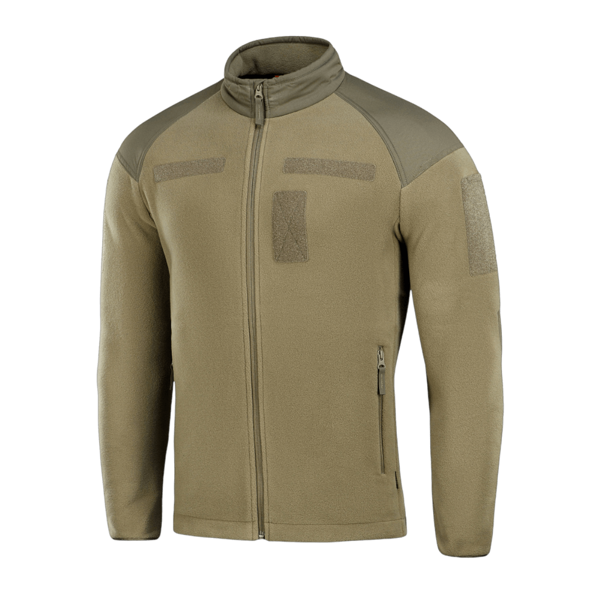 M-Tac Combat Fleece Jakke i beige med vindtæt stofdetaljer, lavet af Himates fleece, 100% polyester, designet til funktionalitet og komfort.
