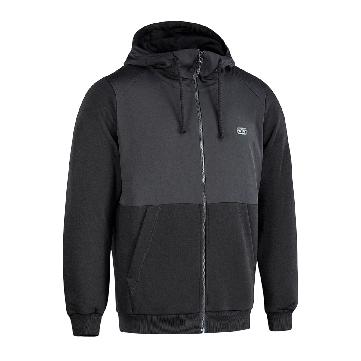 Sort hættetrøje med lynlås og M-Tac logo