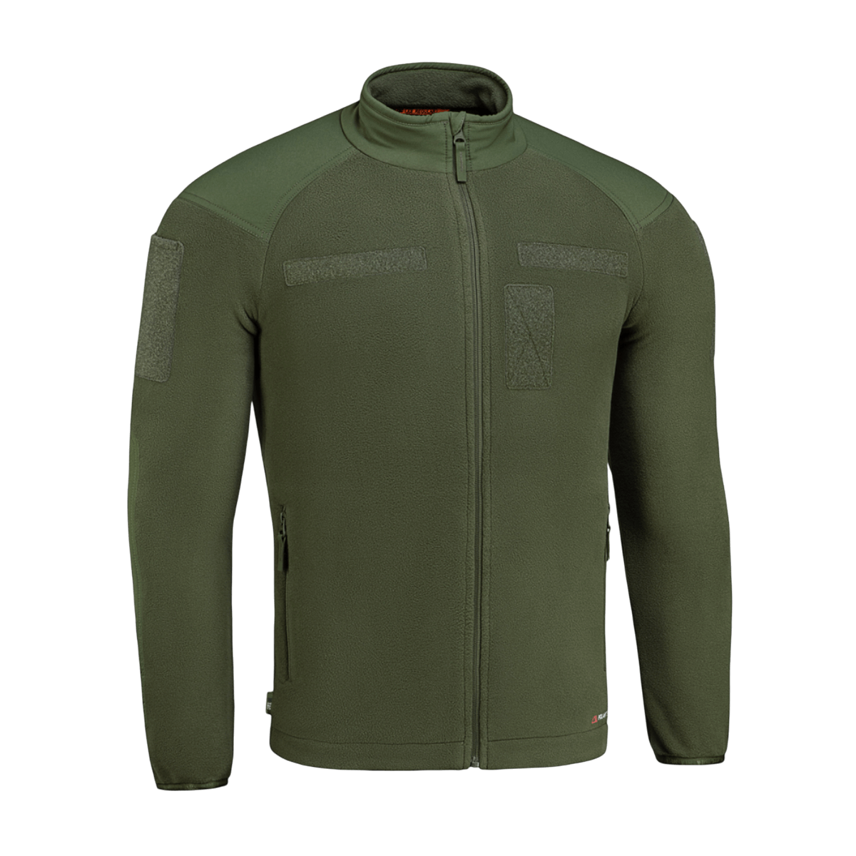 M-Tac Combat Fleece Polartec Jakke i grønt med Polartec fleece og YKK lynlåse, ideel til taktisk og casual brug, designet med velcro paneler.