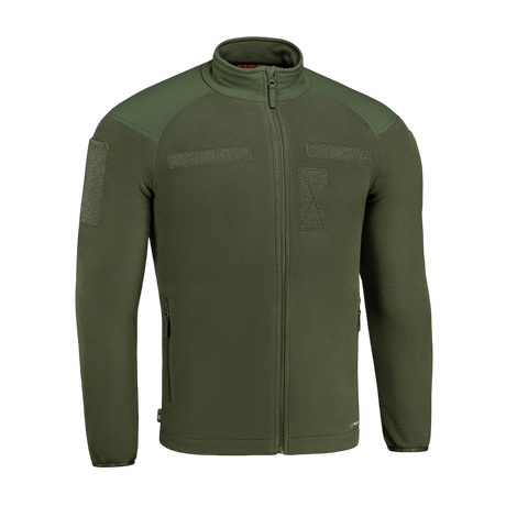 M-Tac Combat Fleece Polartec Jakke i olivengrøn, fremstillet af holdbart 200 g/m² Polartec fleece med YKK lynlåse og velcro-paneler.