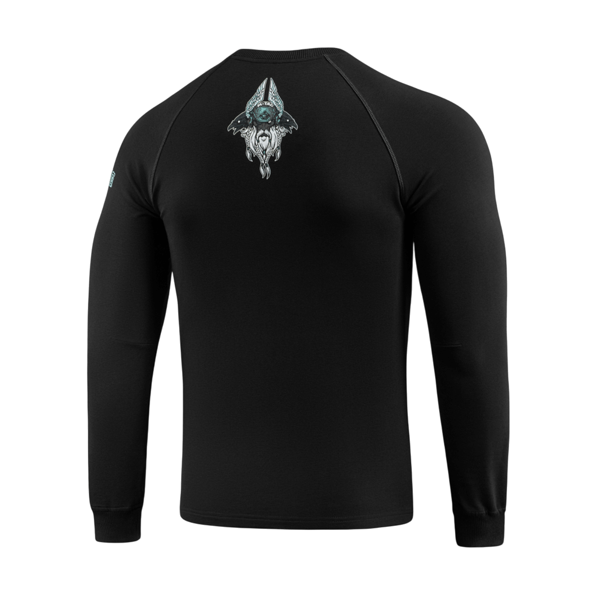 M-Tac Raglan Odin Mystery i sort med Odin motiv, 95% bomuld, 5% elastan, ideel til hverdag og casual/taktisk stil.
