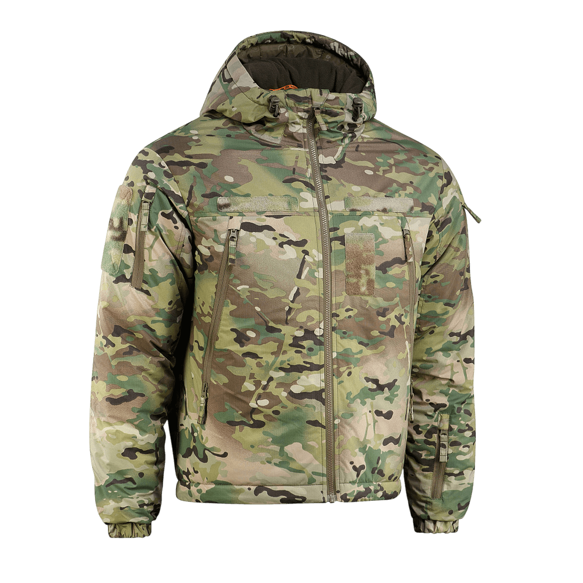 M-Tac Alpha Gen.IV Pro Primaloft Vinterjakke i Multicam mønster, designet til pålidelig beskyttelse mod kulde, fremstillet af vandafvisende materiale.