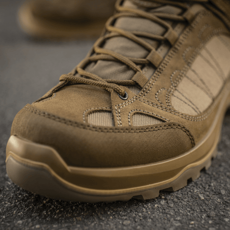 M-Tac Sneakers Tactical Demi-Season Pro Line i brun suede og Cordura med Vibram-sål for taktiske aktiviteter og vandreture
