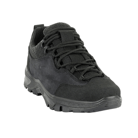 M-Tac Tactical Sneakers Patrol R Vent i sort læder og 3D-mesh ideel til trekking, løb og udendørs aktiviteter med skridsikker sål.