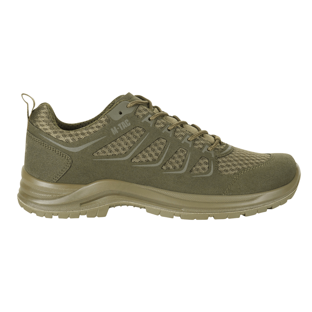 M-Tac Tactical Sneakers IVA, lette og ventilerede snøresko i grøn med beskyttende tåkappe til trekking og outdoor-aktiviteter.