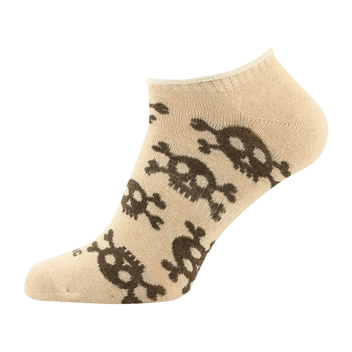 M-Tac Let Sommersokker Pirate Skull i lysebrunt design med sort pirat kraniemønster, perfekte til sport og fritid i varmt vejr.