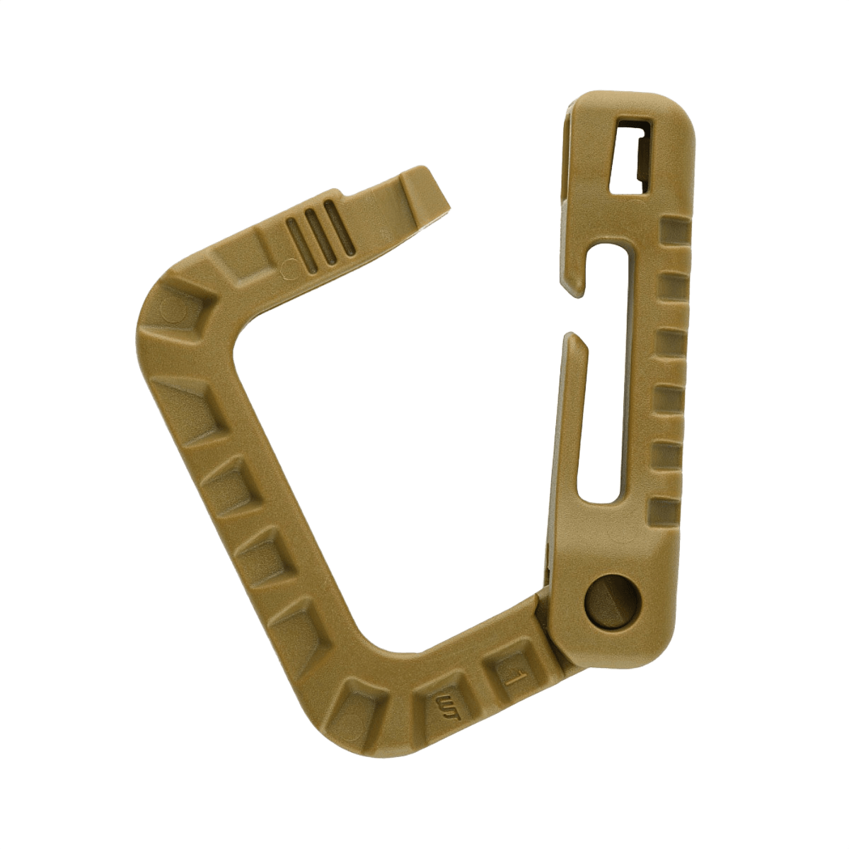 M-Tac Plast Karabin i holdbar ABS-plast, ideel til fastgørelse af udstyr, mål 85 x 60 mm, ikke til tunge belastninger eller klatring.