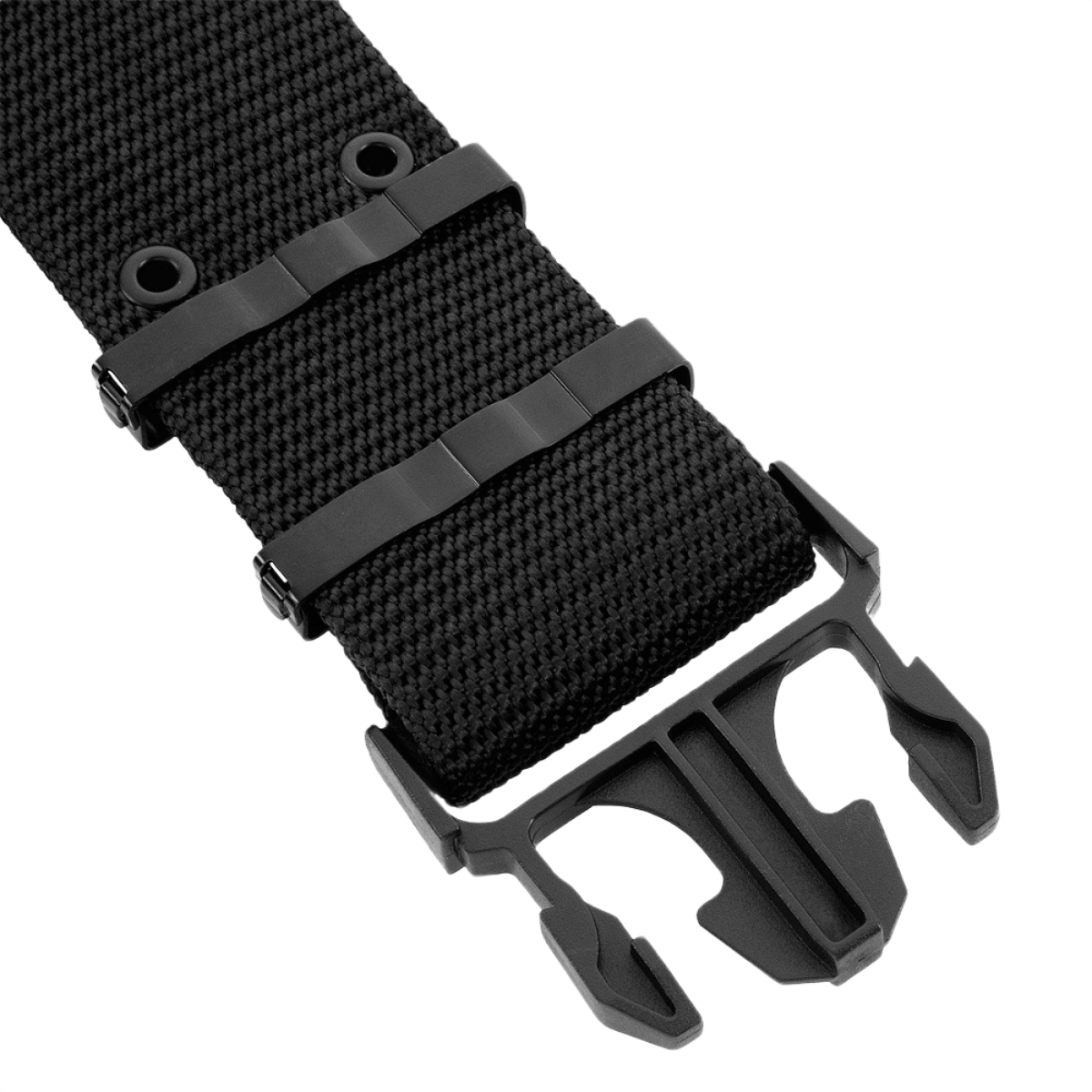 M-Tac Pistolbælte i sort nylon med plastikspænde, inspireret af BSS/A.L.I.C.E.-systemet, velegnet til taktisk brug og fritid.