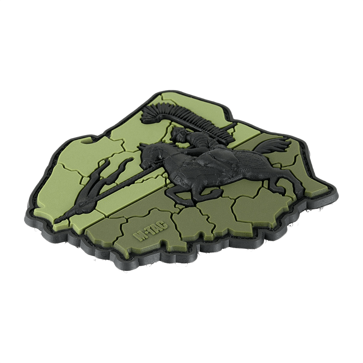 M-Tac Patch Husaria 3D PVC med vingede husar på grøn baggrund, symboliserer mod og ridderlighed, 70x80 mm, PVC, velcro montering.