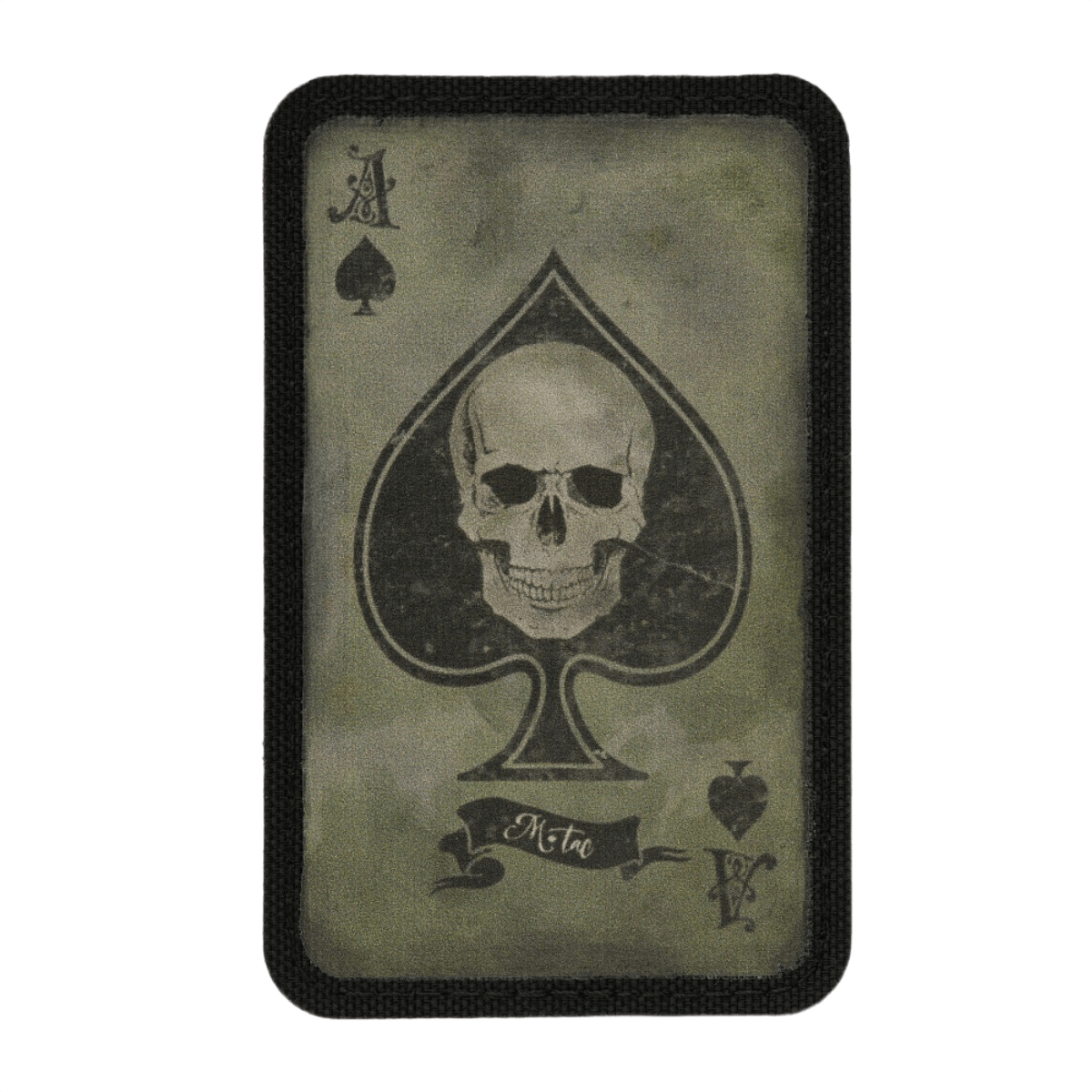 M-Tac Patch Ace of Spades morale patch med spar es og kranie, vintage look, lavet af Cordura 500D, måler 87x54 mm, velcro montering.