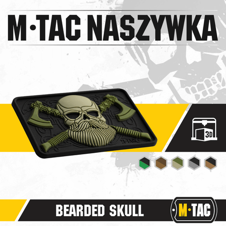 M-Tac Bearded Skull 3D PVC-patch Velcro-kiinnityksellä ja kestävä design, sopii sotilaalliseen ja ulkoilmakäyttöön.