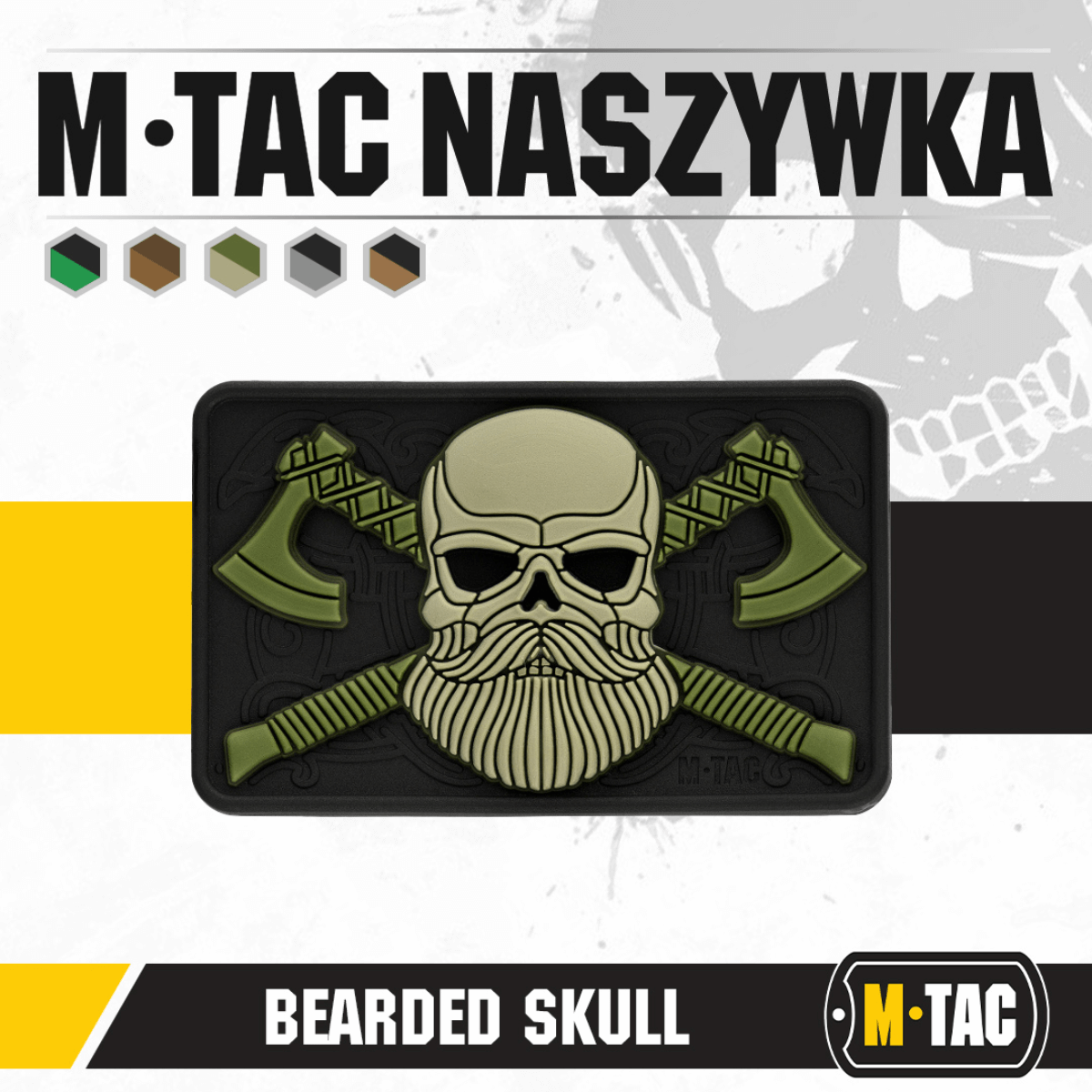 M-Tac Bearded Skull 3D PVC Patch med skægget kranium design og Velcro til fastgørelse, slidstærk til militær og outdoor brug.