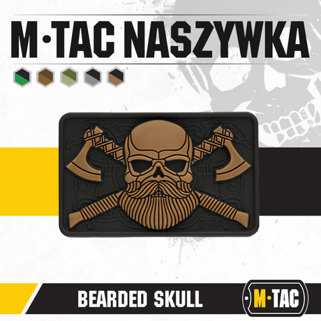 M-Tac Bearded Skull 3D PVC-patch partaisella kallo-kuviolla, Velcro-kiinnitys vaatteisiin tai varusteisiin, kestävä PVC, 80 x 50 mm.