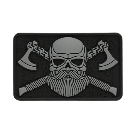 M-Tac Bearded Skull 3D PVC-patch partaisella kallo- ja kirvesmotiivilla, Velcro-kiinnitys, taktinen tarra sotilas- ja ulkoiluvarusteisiin.