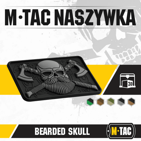 M-Tac Bearded Skull 3D PVC-patch partaisella kallo-motiivilla taktiseen käyttöön Velcro-kiinnityksellä, kestävä sotilaskäyttöön.