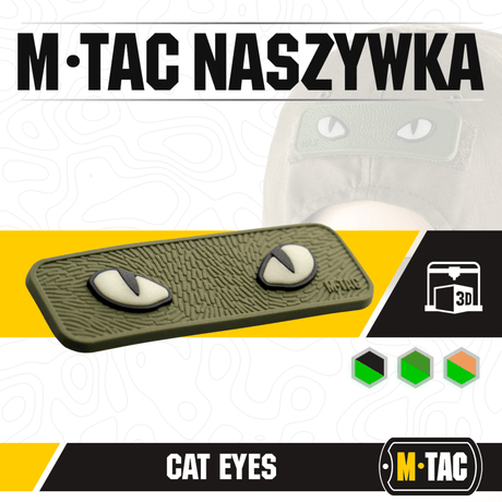 M-Tac Cat Eyes 3D PVC-patch heijastavalla designilla ja Velcro-kiinnityksellä, sopii sotilaalliseen ja ulkoilmakäyttöön.