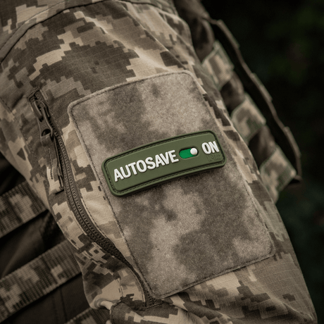M-Tac Patch Autosave PVC maastotakissa, 3D-morale-patch täysvärisenä, sopii vaatteisiin, reppuun tai taktiseen varustukseen.