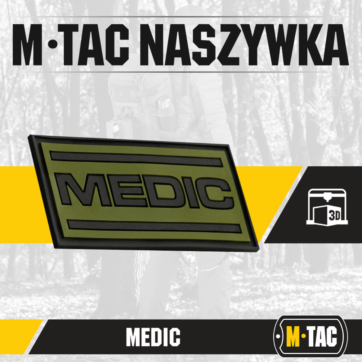 M-Tac Patch Medic PVC 3D taktisk patch i fleksibel PVC med 3D-effekt og Velcro til medicinsk personale, dimensioner 70 x 35 mm.