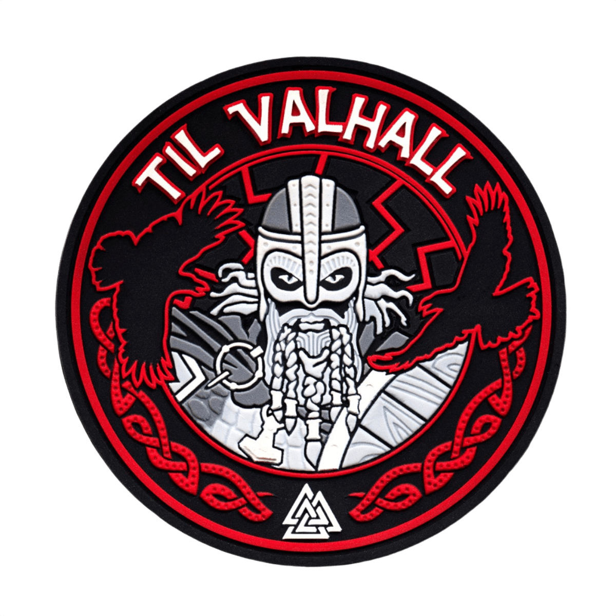 M-Tac Patch Til Valhall PVC, en hyldest til norske soldater, med vikingedesign og velcro-bagside, diameter 80 mm.