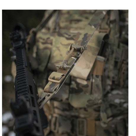 M-Tac Universal Våbenrem, multicam nylon, säädettävä pituus ja vahva karabiinihaka, taktiiseen aseen käsittelyyn, galleria, positio 1