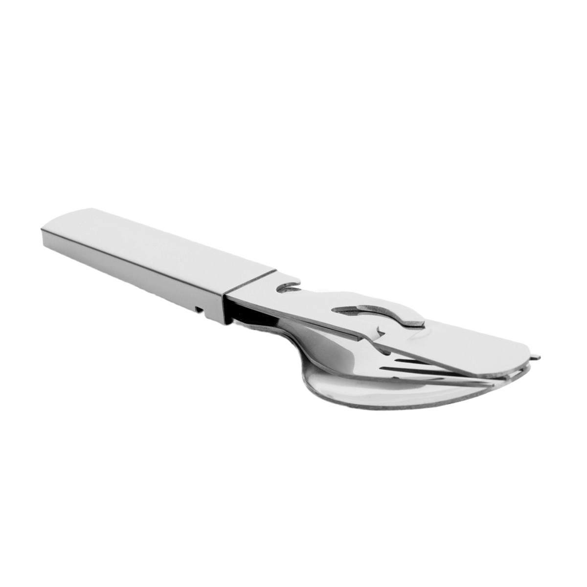 M-Tac Stål Bestiksæt Large (4 dele) rejsebestiksæt med ske, gaffel, kniv og åbeningsværktøj i kompakt design til campingbrug.