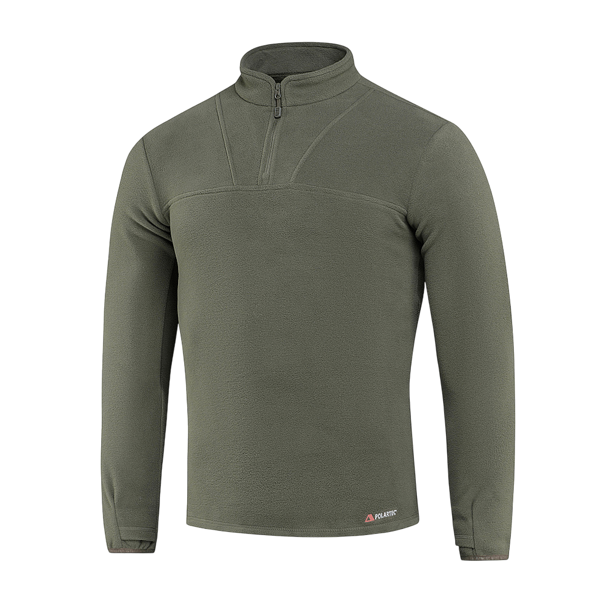 M-Tac Delta Polartec Fleecejakke i olivengrøn farve med halv lynlås, lavet af Polartec® Micro Series-fleece for varme og komfort.