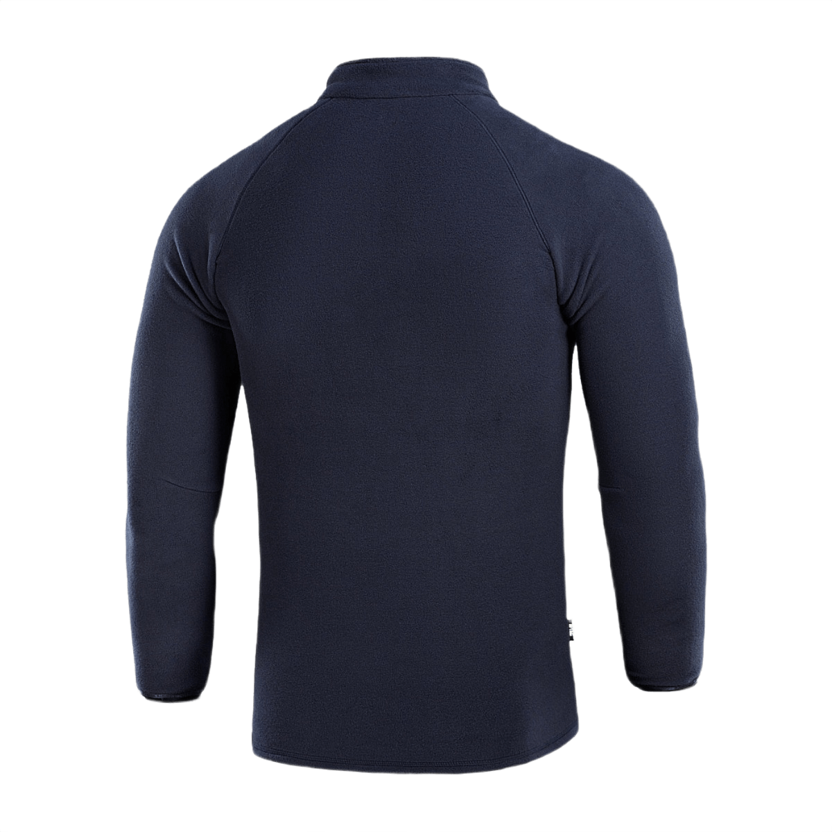 Bagsiden af M-Tac Delta Polartec Raglan Jakke i marineblå med raglan-ærmer, lavet af Micro Series fleece fra Polartec.
