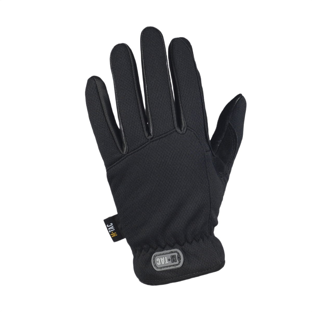 M-Tac Handsker Scout Tactical i sort med læderbelagte håndflader og elastiske manchetter for komfort og beskyttelse.