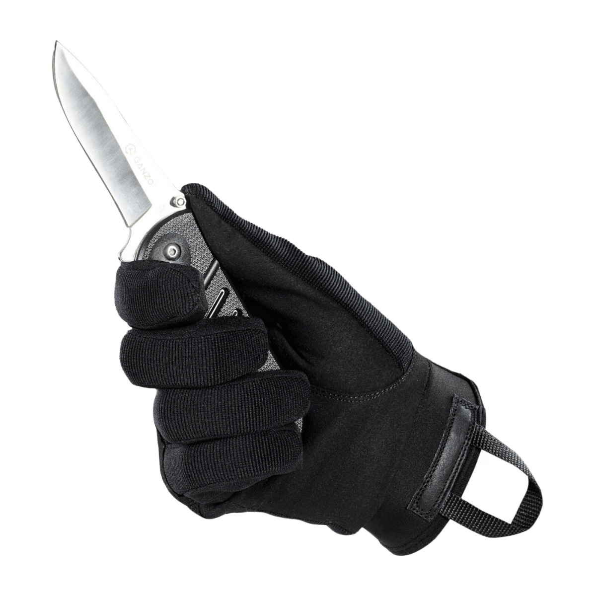 M-Tac Handsker Assault Tactical Mk.3 med forstærket greb og kno dækning, holder en kniv for maksimal kontrol og sikkerhed.