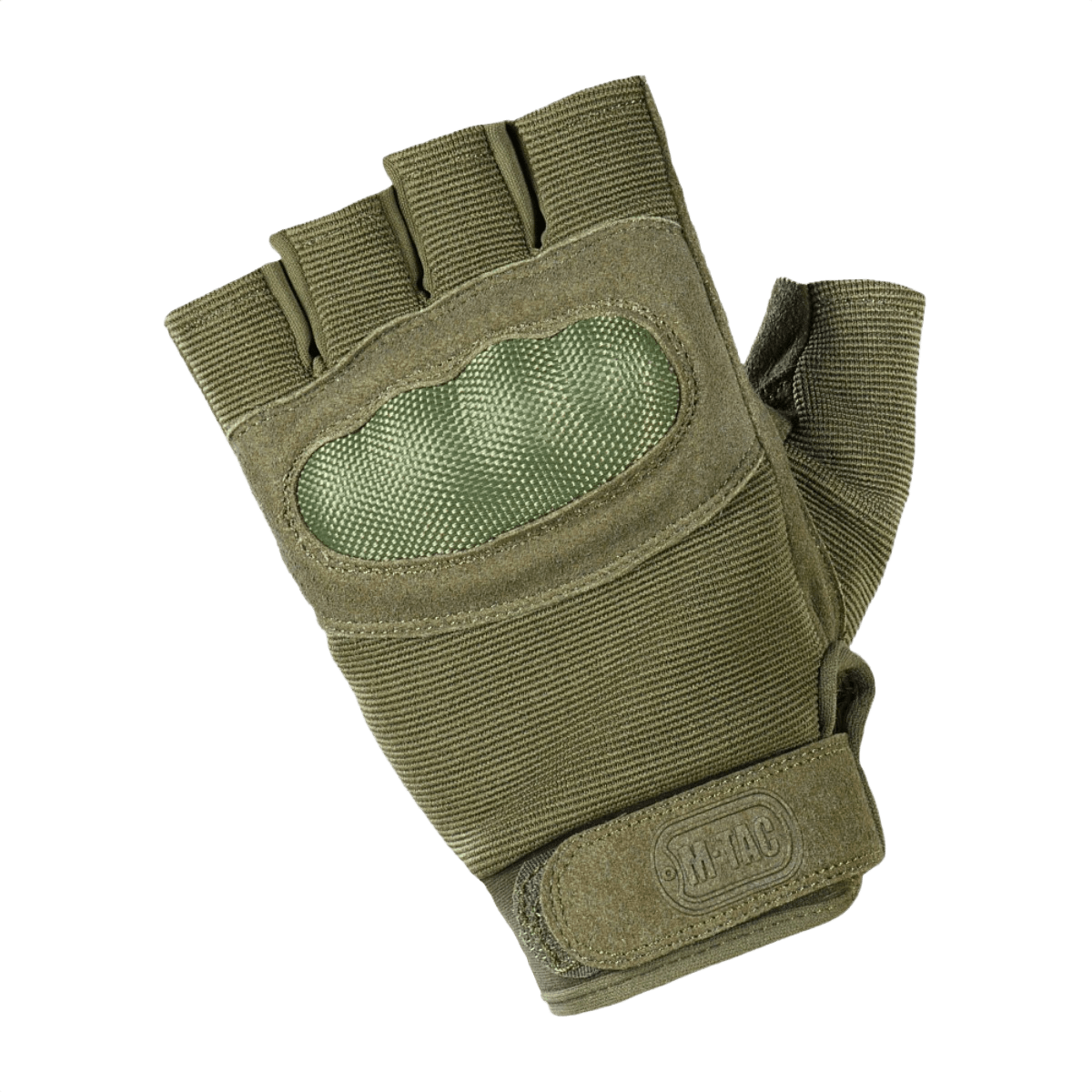 M-Tac Fingerløse Handsker Assault Tactical Mk.3 med forstærket håndflade og velcro, designet til våbenbrug og komfortabel pasform.