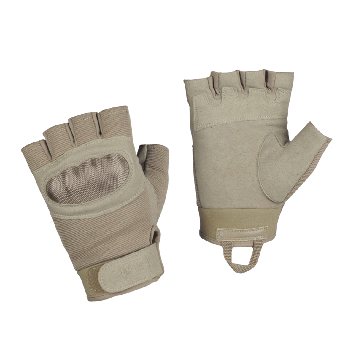 M-Tac Fingerløse Handsker Assault Tactical Mk.3 med forstærket håndflade og velcro, ideelle til taktisk brug og våbenhåndtering.