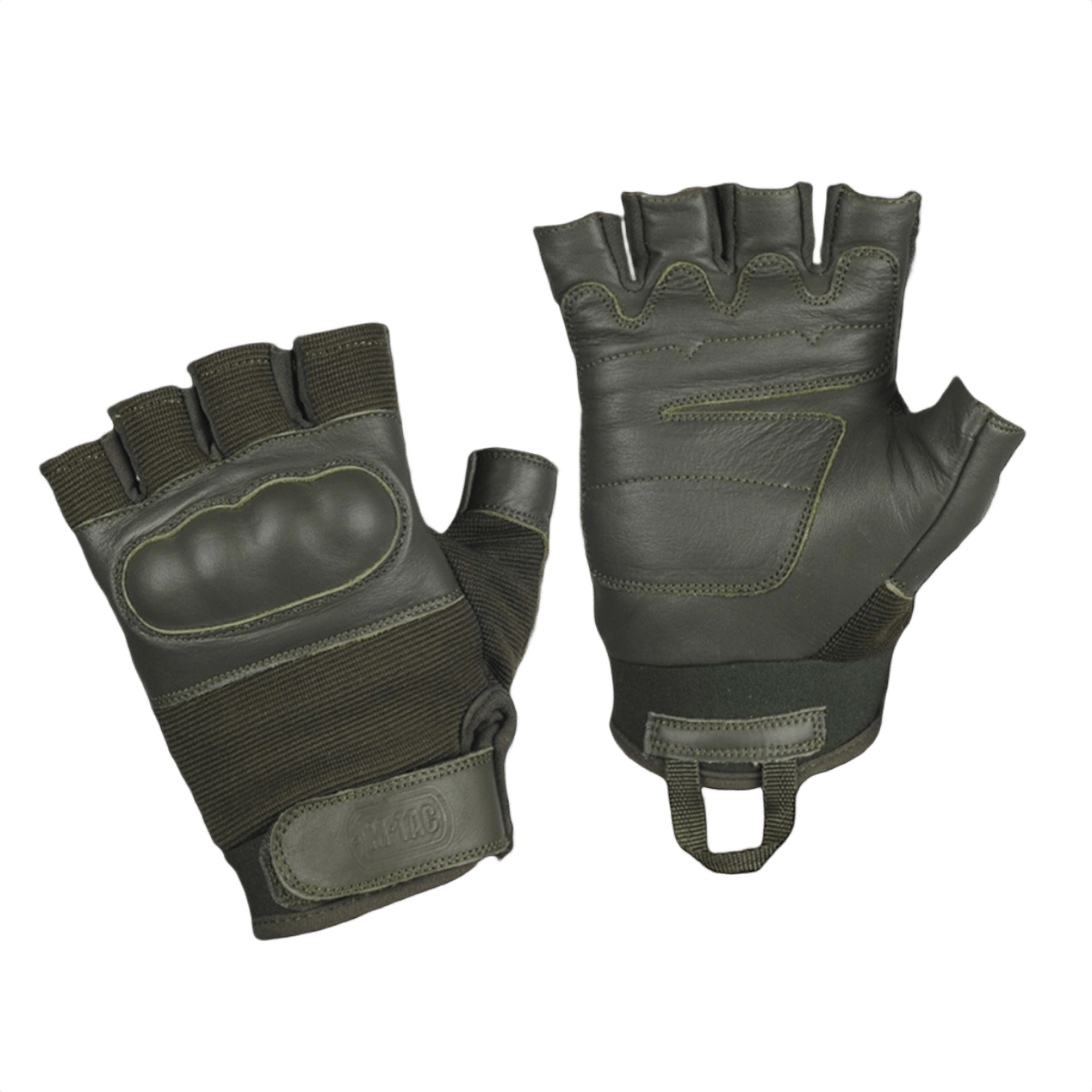 M-Tac Fingerløse Handsker Assault Tactical Mk.4 med forstærket håndflade og dæmpende pads for taktisk brug og våbengreb.