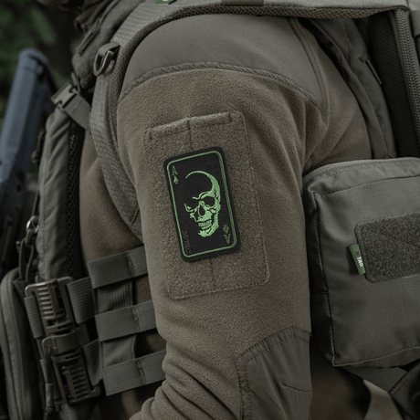 M-Tac Patch Face of War (Broderi) kirjailtu Cordura 500D:hen takissa, kalloaihe ja Velcro-kiinnitys, 8.5 x 5.2 cm, Vietnamin sodan tyyli.