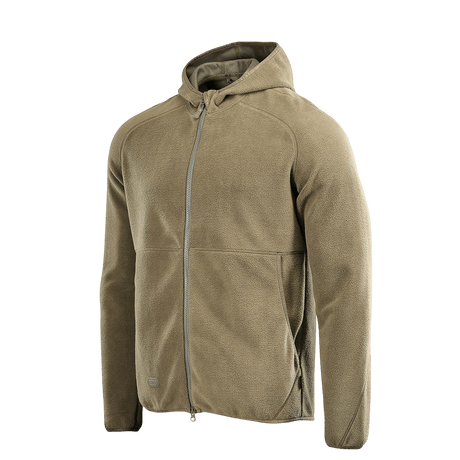 M-Tac Lite Microfleece Hættetrøje i beige mikrofleece med hætte, designet til komfort og bevægelsesfrihed.