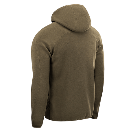 M-Tac Lite Microfleece Hættetrøje set bagfra i brun nuance, let og elastisk mikrofleece, ideel til træning og friluftsliv.