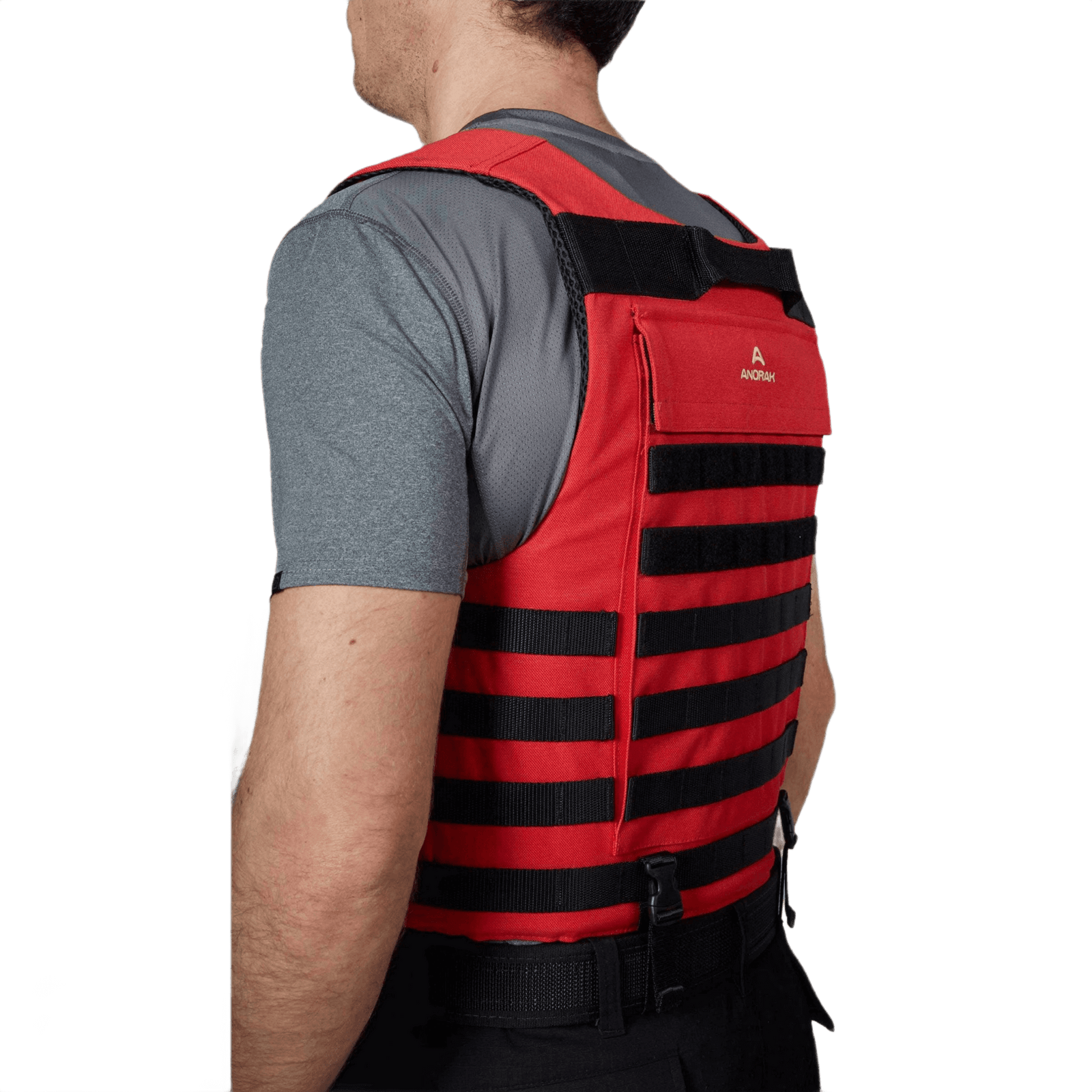 Anorak Niobium® Instructor I Stik & Skudsikker Vest, rød sikkerhedsvest set bagfra med robuste materialer til beskyttelse