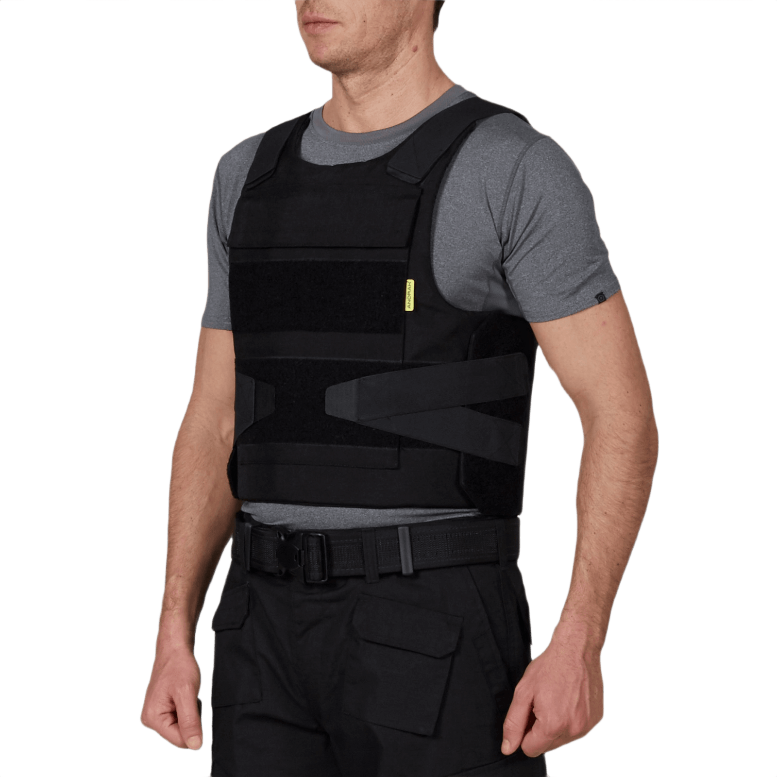 Anorak Titanium® Duty II Stik & Skudsikker Vest på person i grå t-shirt, maksimal Level IIIA beskyttelse, NIJ 0101.04 STD certificeret