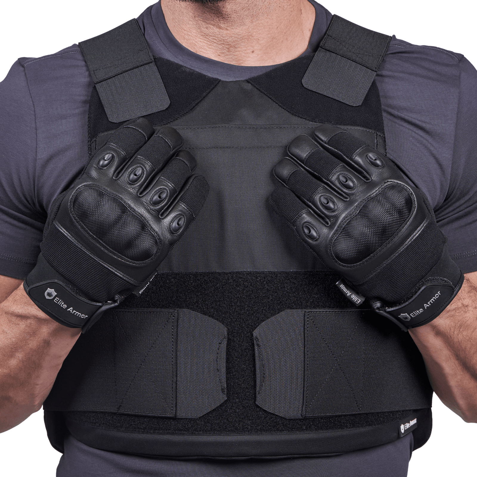 Detaljebillede med Elite Armor Impact vesten og performance Snitsikre Handsker