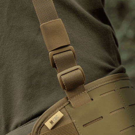 M-Tac Elite -taktisen vyön olkahihnat, tiheä MIL-SPEC-webbing, säädettävä pituus ja vahva solkulukitus, galleria, sijainti 1