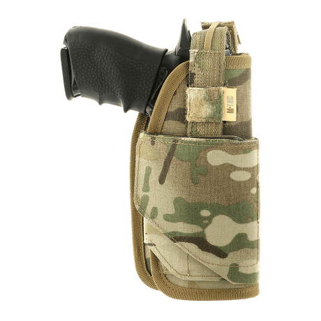 M-Tac Universal Taktisk Hylster Elite Højre, laminoitu Cordura 500D, säädettävä Glock 17:lle ja muille pistooleille, MOLLE-liitännällä.