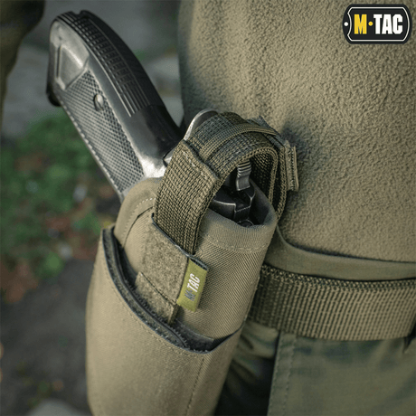 M-Tac Universal Taktisk Hylster Elite Højre, säädettävä Cordura 500D, Laser Cut, sopii Glock 17:lle, MOLLE-liitännällä.