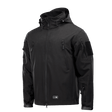 M-Tac Soft Shell Jakke med Liner i sort med aftagelig fleecefoer og flere lynlåslommer, ideel til dårligt vejr.